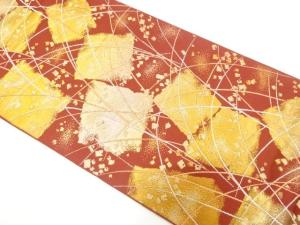 破れ色紙に草葉模様織り出し　袋帯